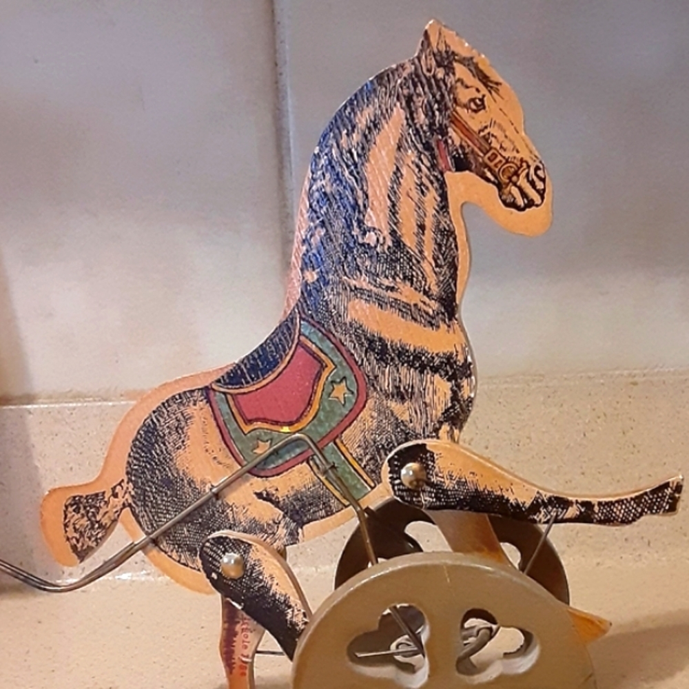 Louis Nichole Vintage Litho Wooden Walking Horse Figurine Push Toy Listing